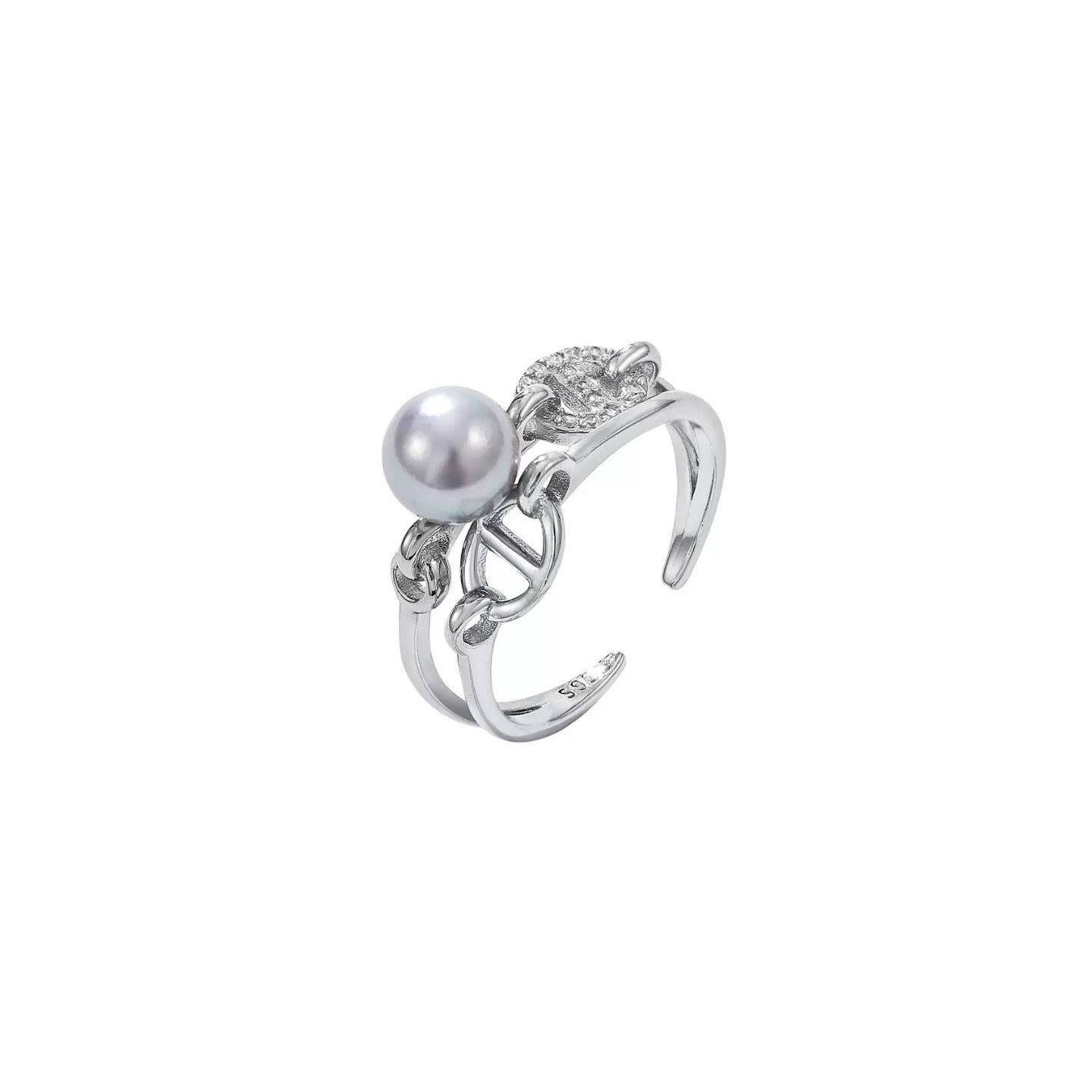 Celestial Chain – Pearl & Pave CZ Open Ring