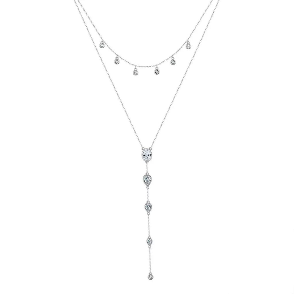 Layered Y Necklace – Sterling Silver & Gold Vermeil Cubic Zirconia Drop Necklace