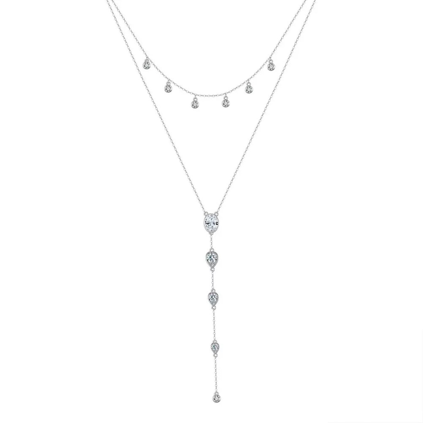 Layered Y Necklace – Sterling Silver & Gold Vermeil Cubic Zirconia Drop Necklace