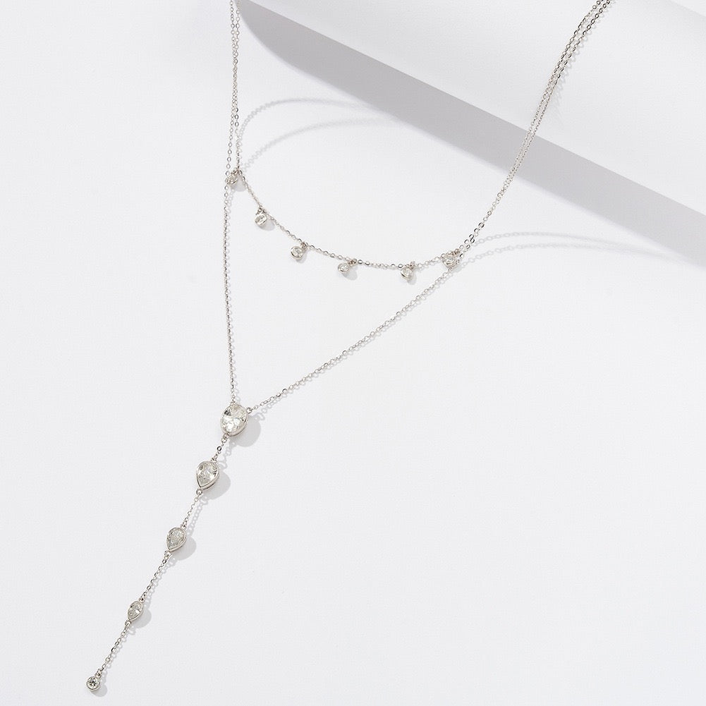 Layered Y Necklace – Sterling Silver & Gold Vermeil Cubic Zirconia Drop Necklace