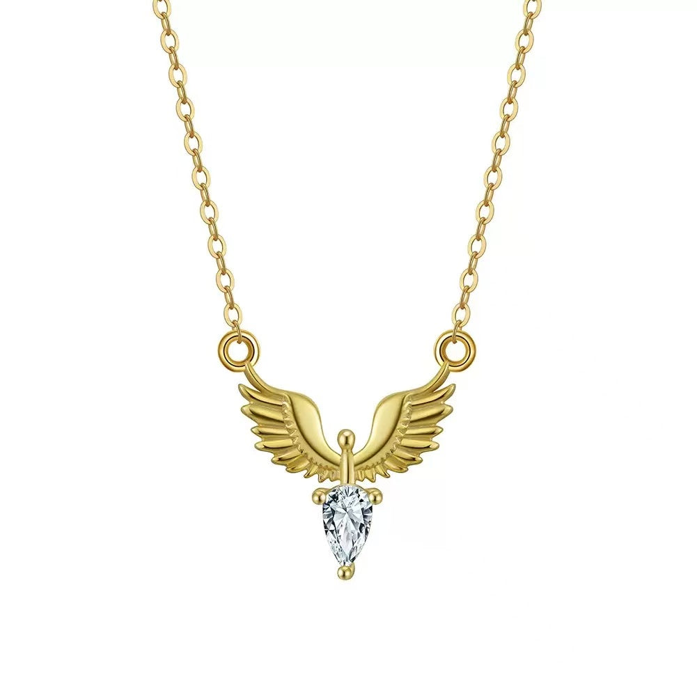Angel Wings Necklace – Sterling Silver & Gold Vermeil Cubic Zirconia Pendant