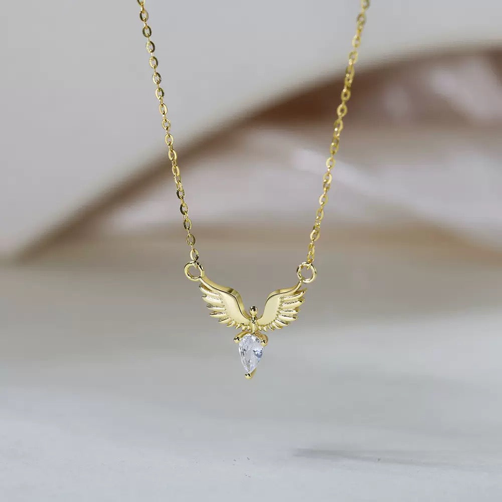 Angel Wings Necklace – Sterling Silver & Gold Vermeil Cubic Zirconia Pendant