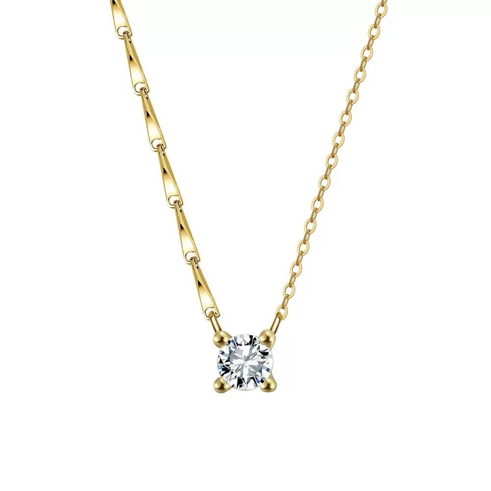 Solitaire Pendant Necklace – Sterling Silver & Gold Vermeil Cubic Zirconia Necklace