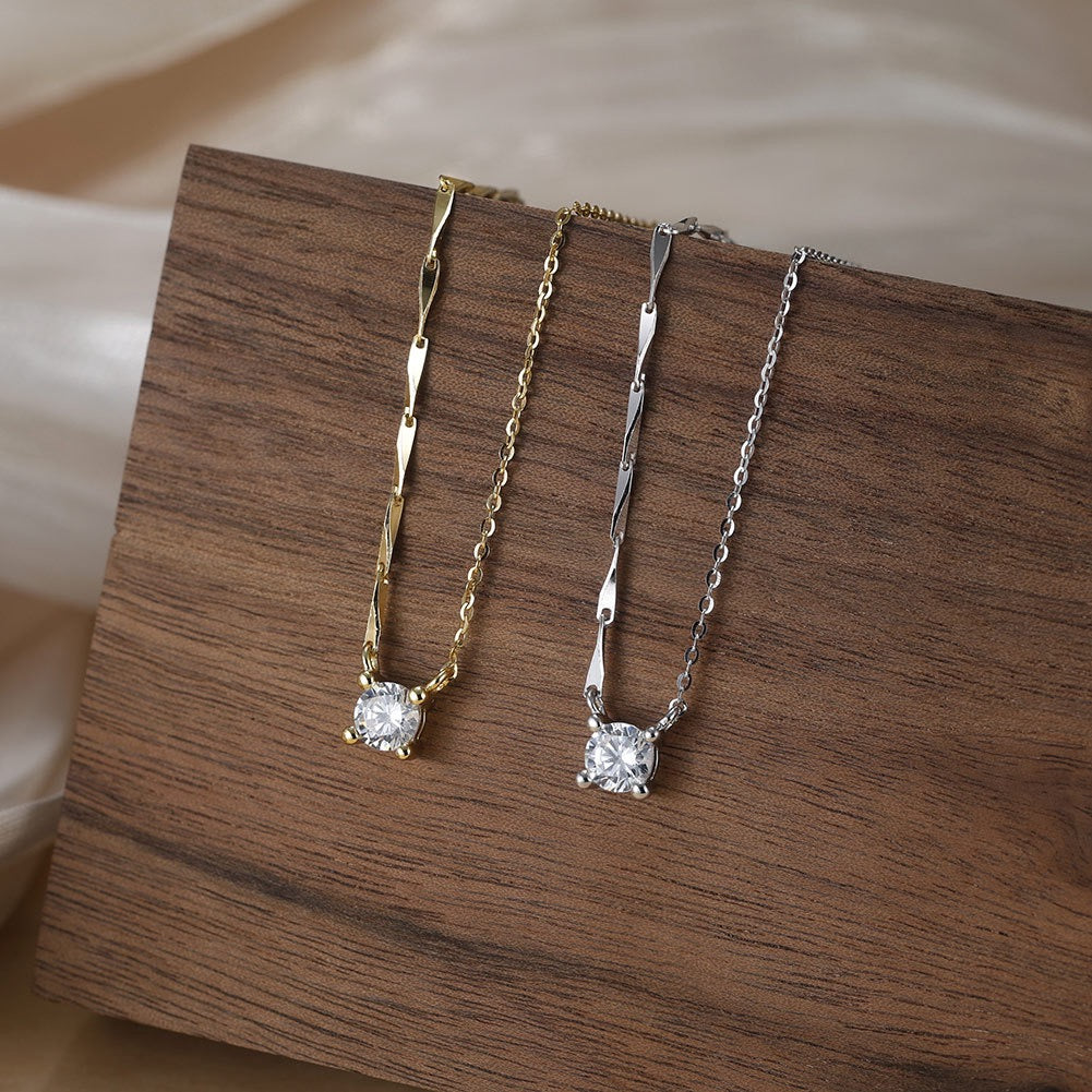 Solitaire Pendant Necklace – Sterling Silver & Gold Vermeil Cubic Zirconia Necklace