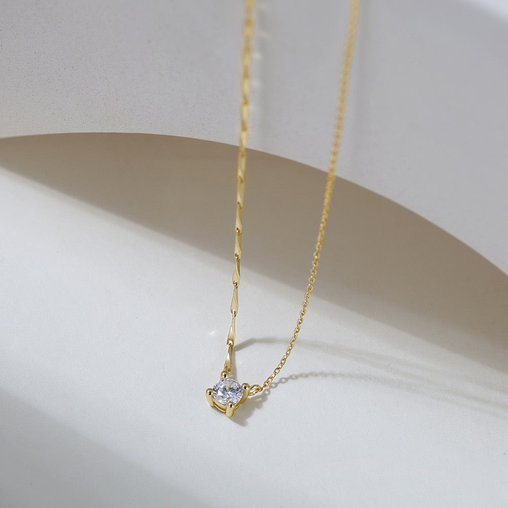 Solitaire Pendant Necklace – Sterling Silver & Gold Vermeil Cubic Zirconia Necklace