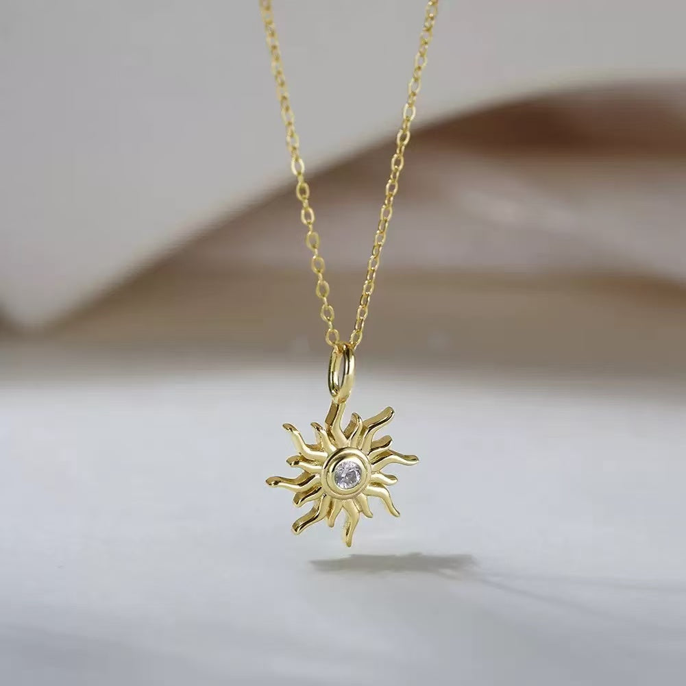 Sun Pendant Necklace – Sterling Silver & Gold Vermeil Cubic Zirconia Necklace