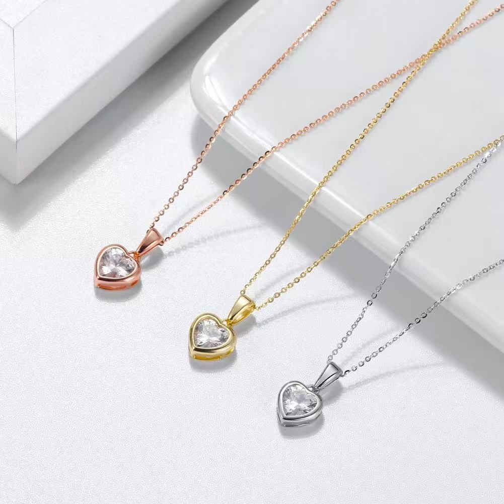 Heart Pendant Necklace – Sterling Silver & Gold Vermeil Cubic Zirconia Necklace