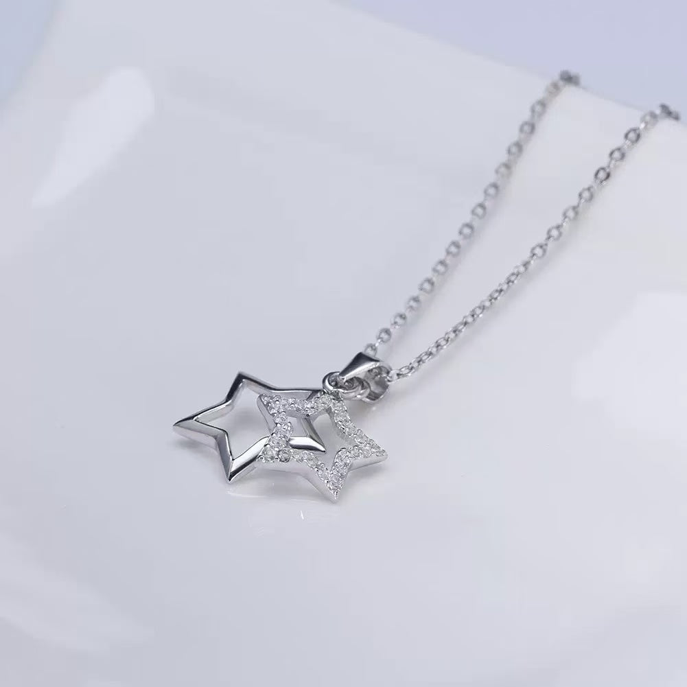 Double Star Pendant Necklace – Sterling Silver & Gold Vermeil Cubic Zirconia Necklace