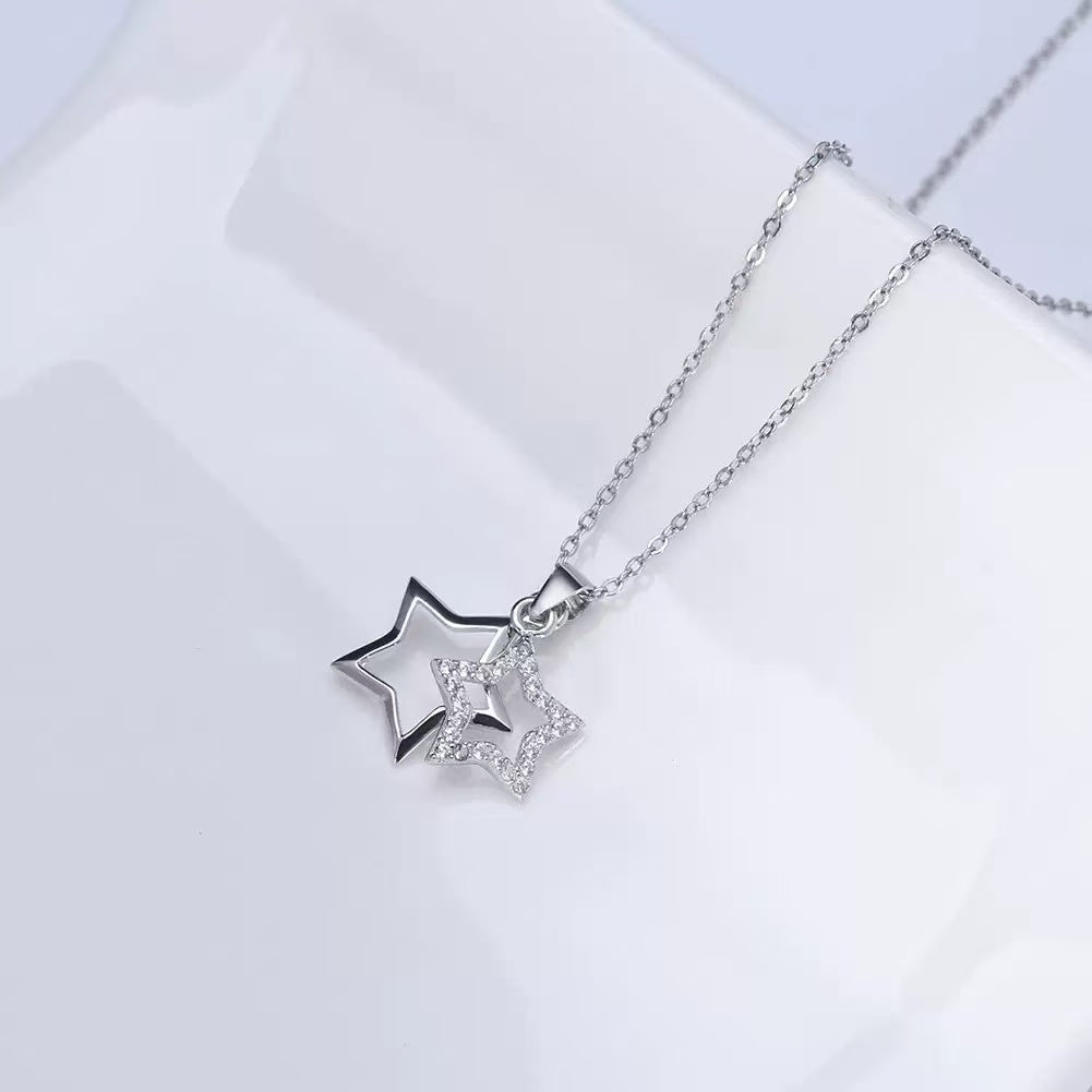 Double Star Pendant Necklace – Sterling Silver & Gold Vermeil Cubic Zirconia Necklace