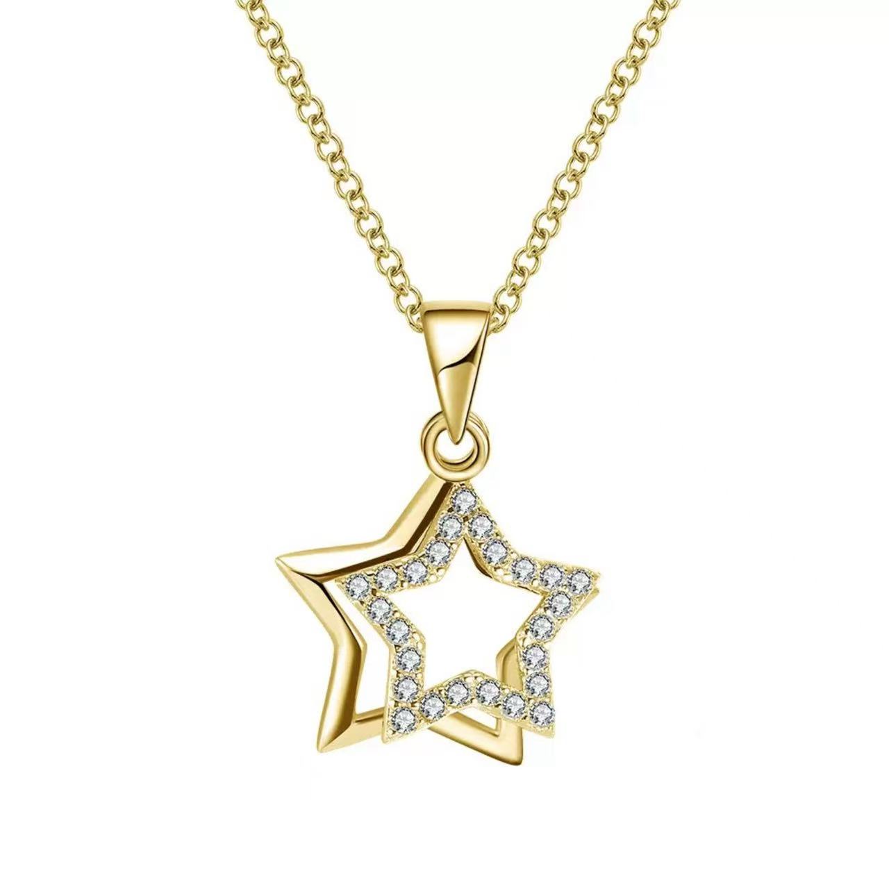 Double Star Pendant Necklace – Sterling Silver & Gold Vermeil Cubic Zirconia Necklace