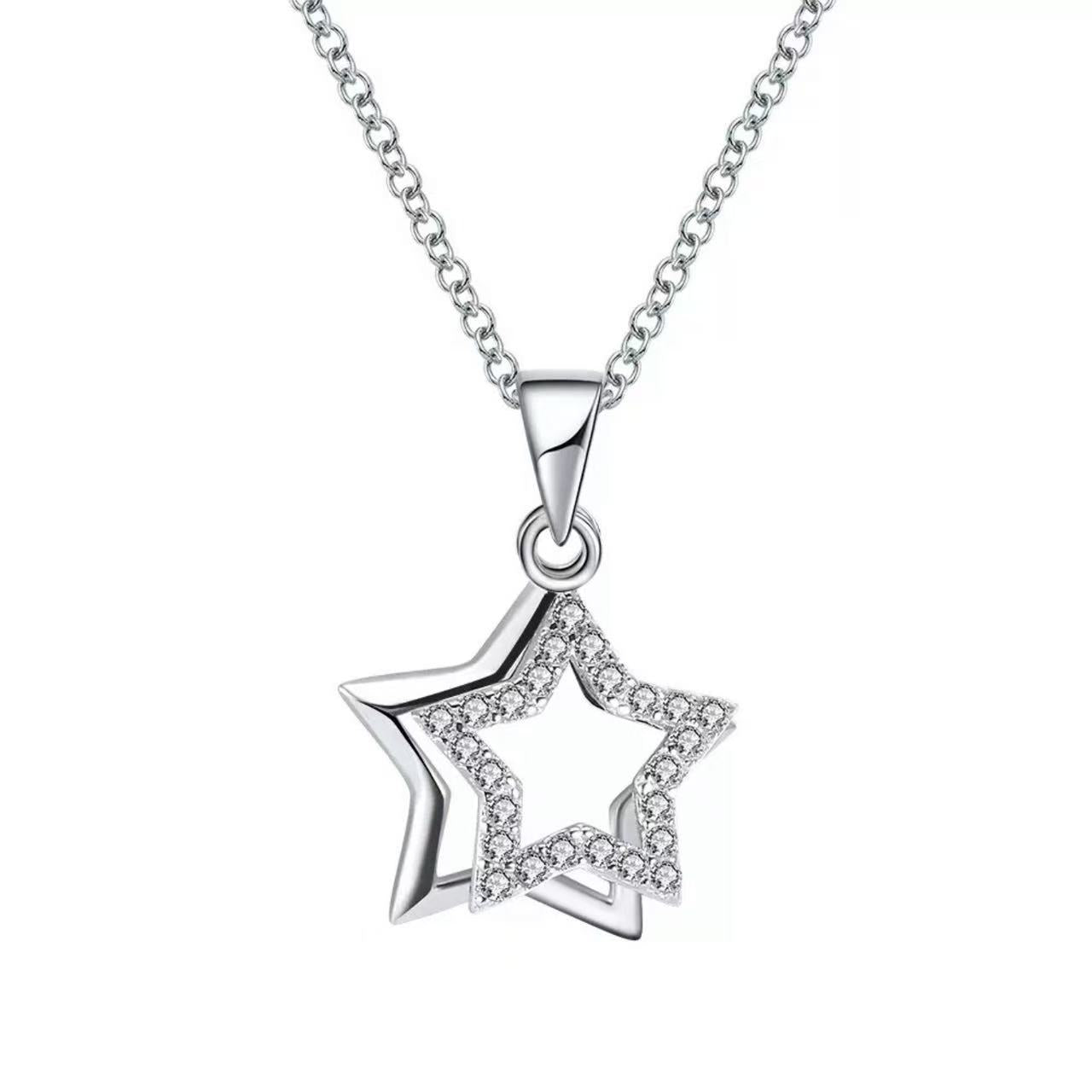 Double Star Pendant Necklace – Sterling Silver & Gold Vermeil Cubic Zirconia Necklace