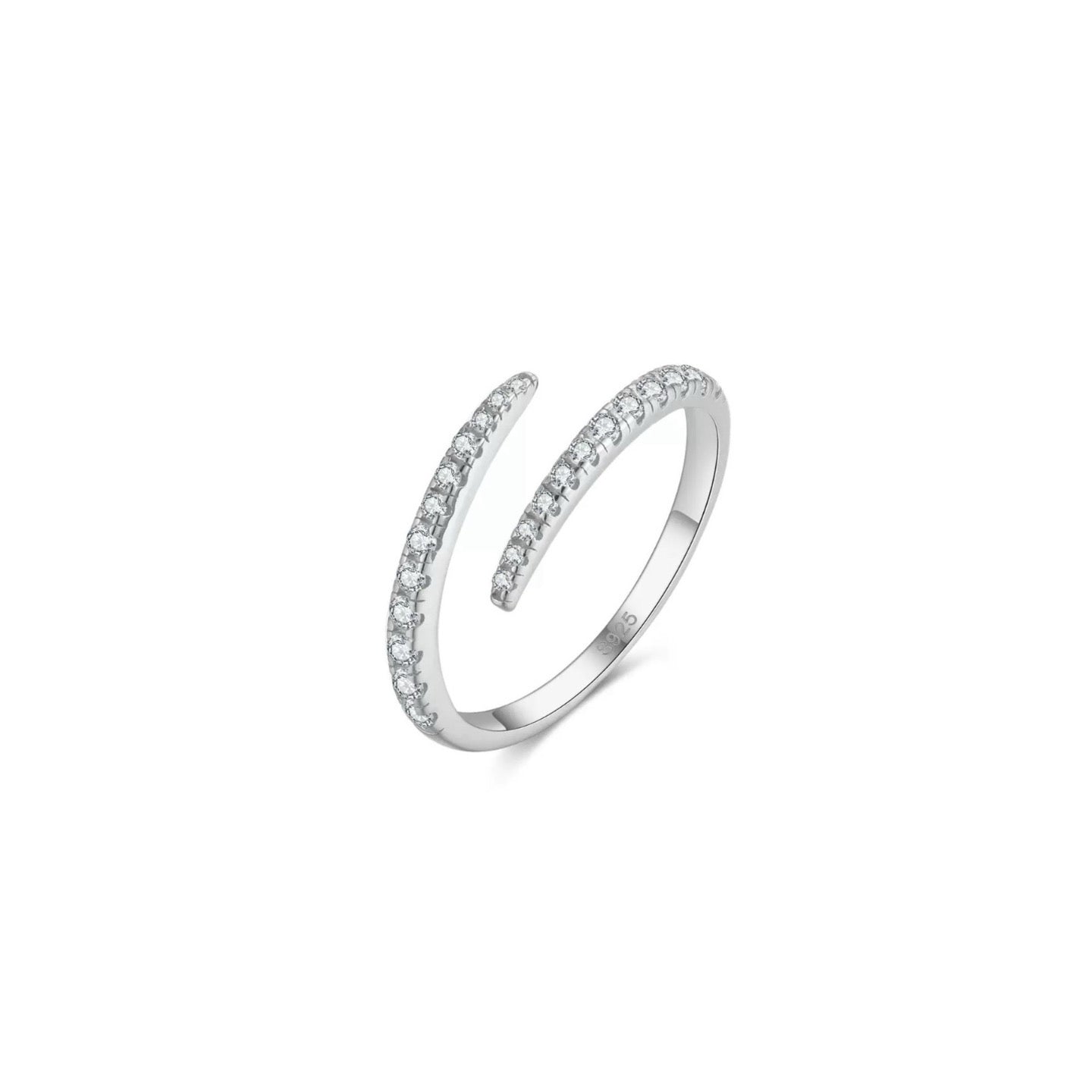 Radiant Curve – Sterling Silver Zircon Open Band Ring