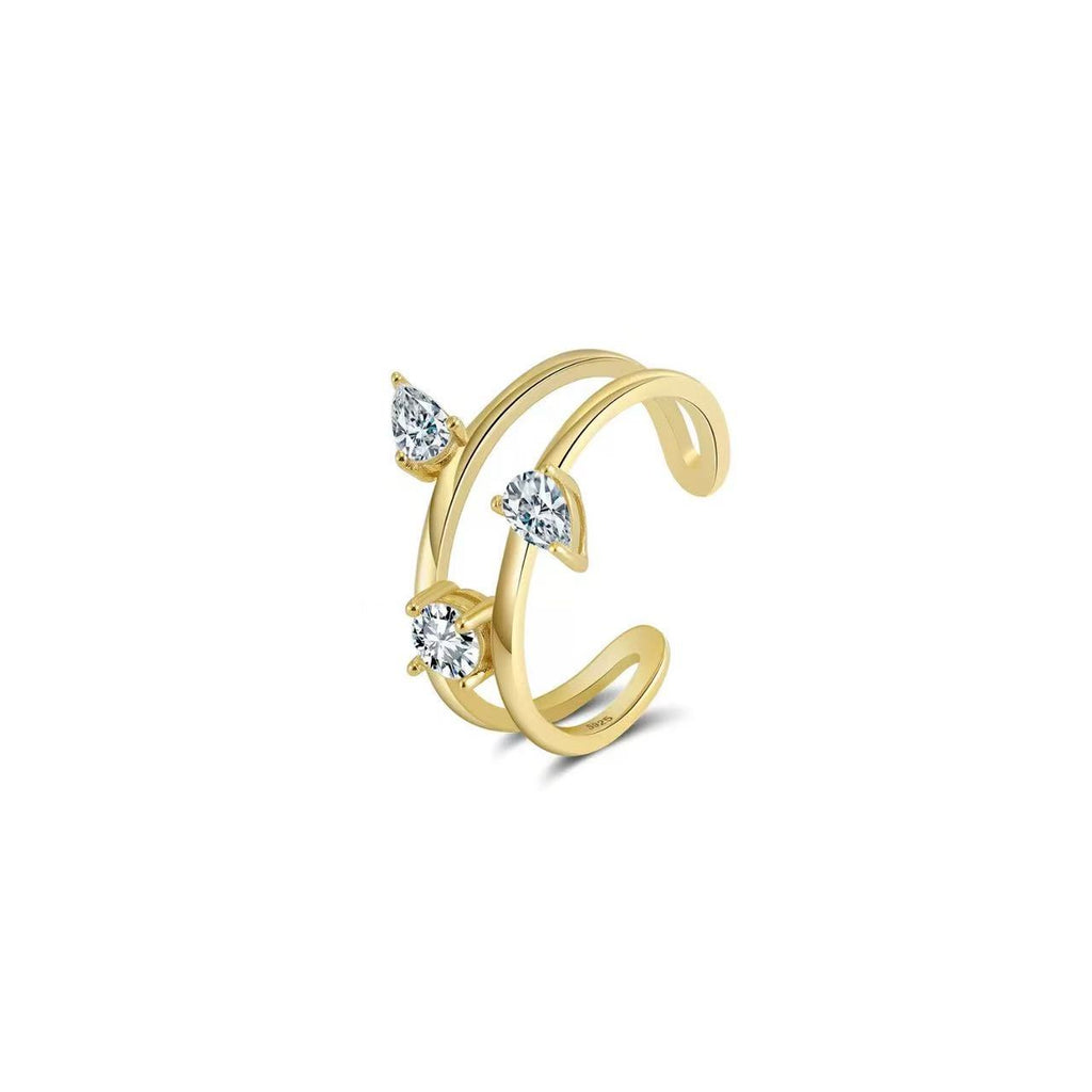 Celestial Flow – Gold Vermeil Sterling Silver Zircon Cuff Ring