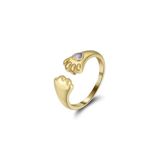 Paw Charm – Gold Vermeil & CZ Adjustable Ring