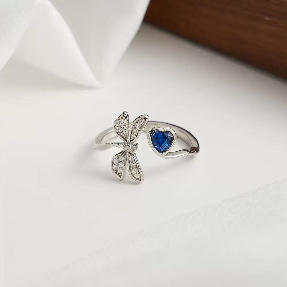 Celestial Dragonfly – Blue Heart & CZ Vermeil Ring
