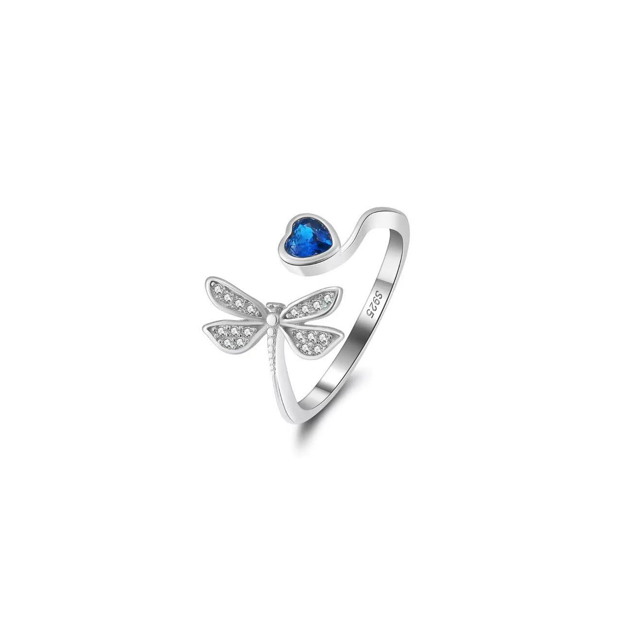 Celestial Dragonfly – Blue Heart & CZ Vermeil Ring