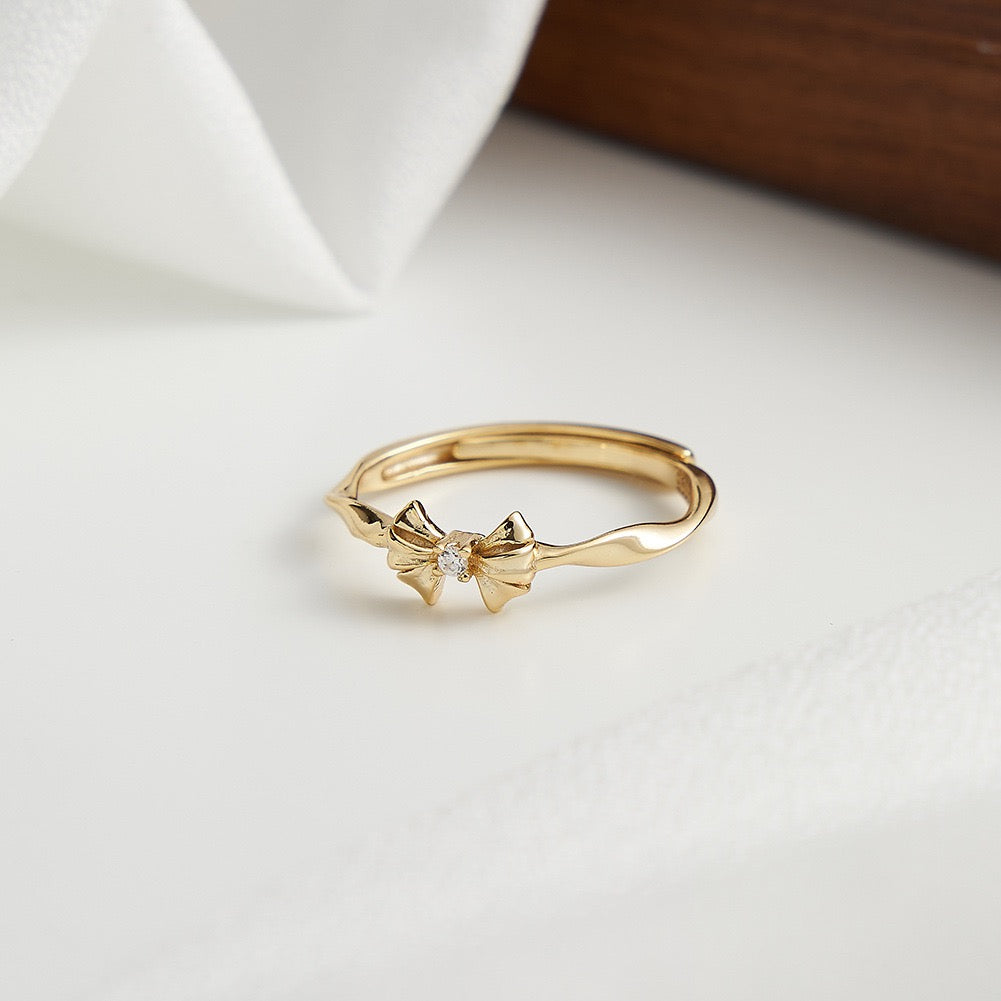 Bow Charm – Vermeil & CZ Adjustable Ring