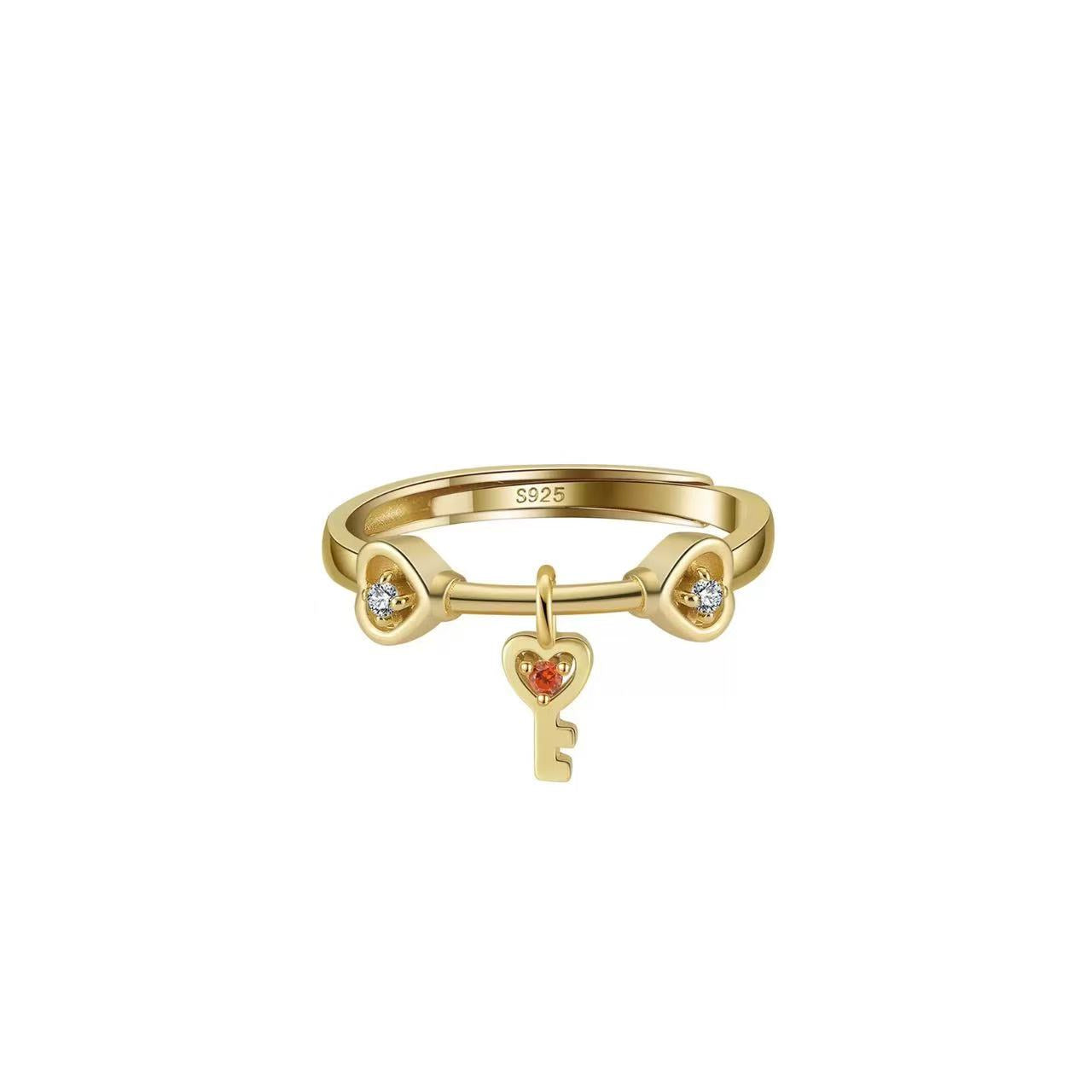 Key to Heart – Vermeil & CZ Adjustable Ring