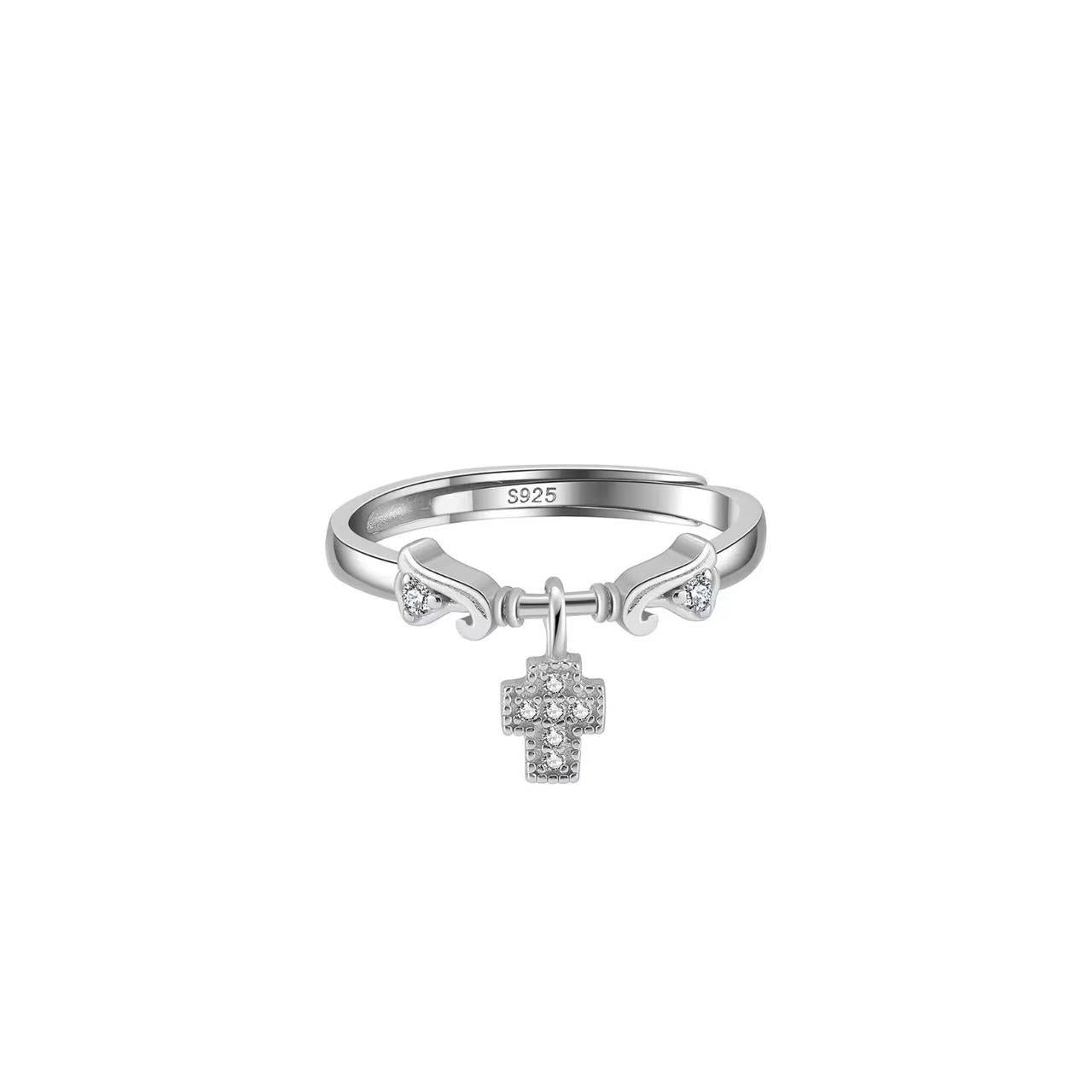 Cross Charm – Vermeil & CZ Adjustable Ring