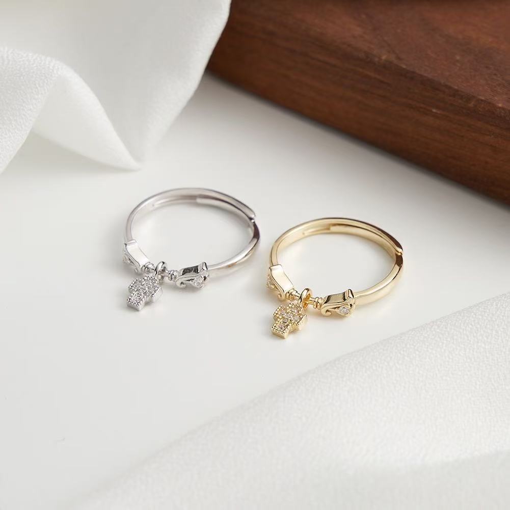 Cross Charm – Vermeil & CZ Adjustable Ring