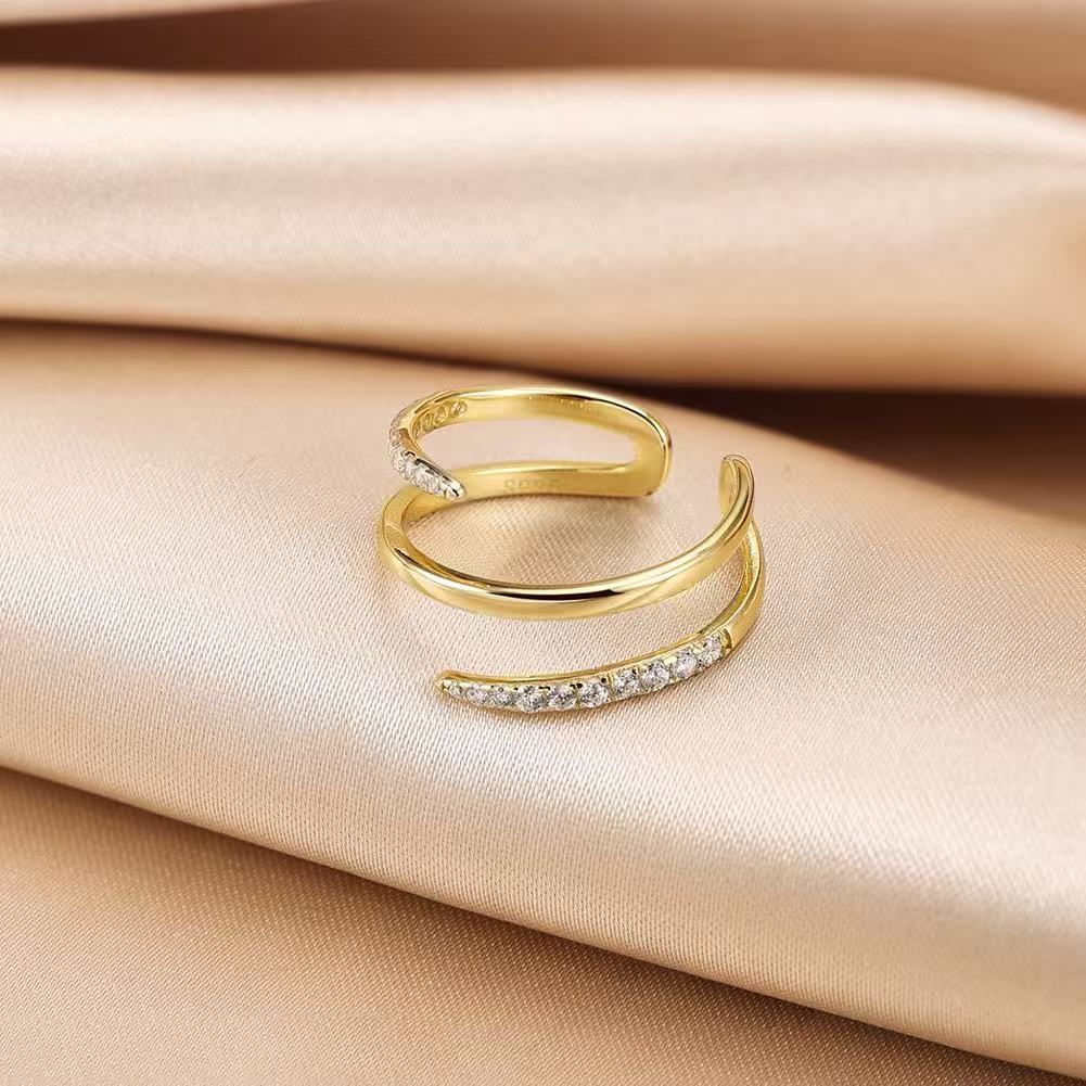 Wave Spark – Vermeil & CZ Adjustable Ring