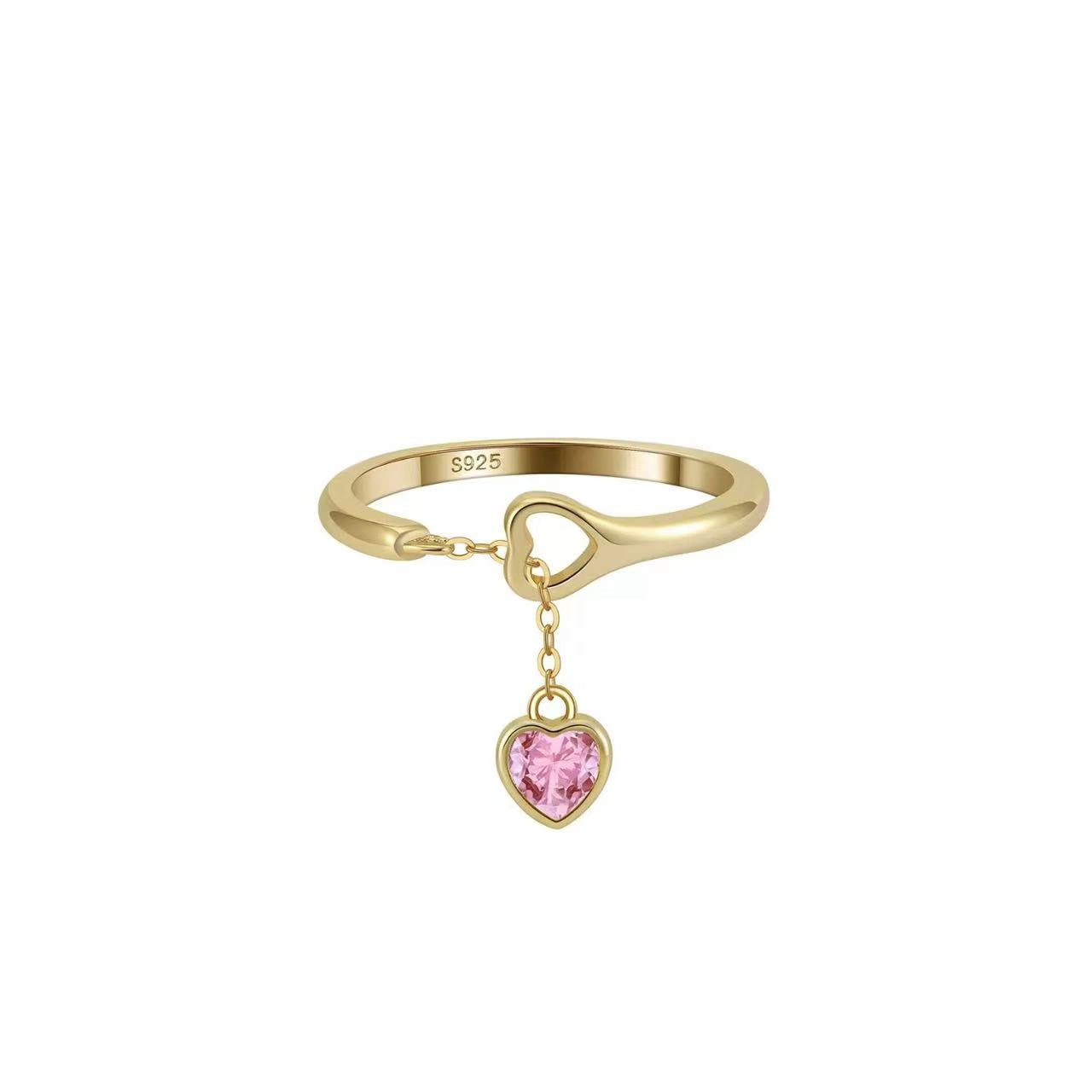 Sweetheart Drop – Vermeil & Pink CZ Adjustable Ring