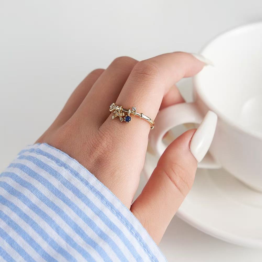Charm Bow – Vermeil & CZ Adjustable Ring