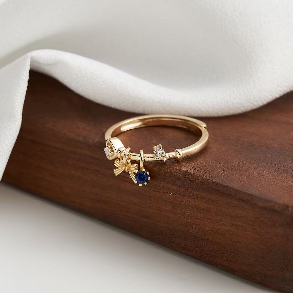 Charm Bow – Vermeil & CZ Adjustable Ring