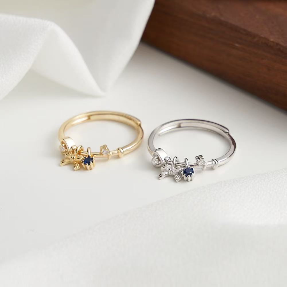 Charm Bow – Vermeil & CZ Adjustable Ring