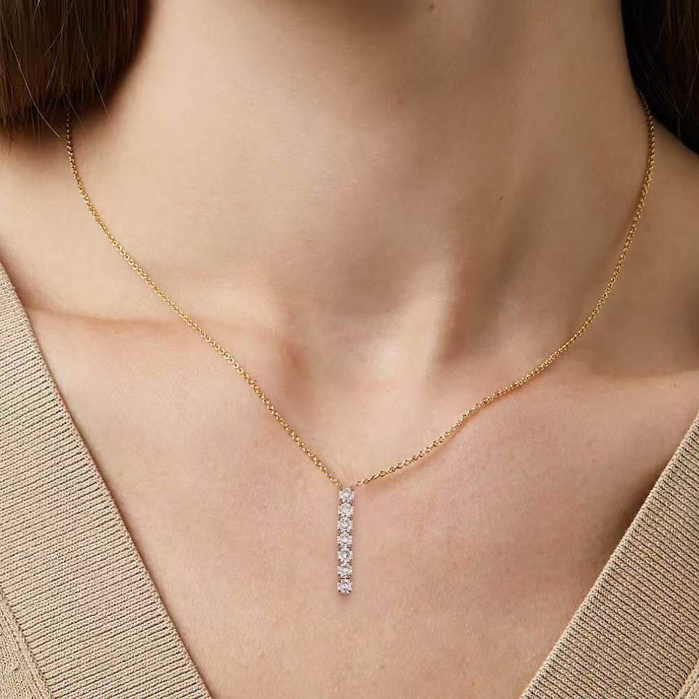 Vertical Bar Pendant Necklace – Sterling Silver & Gold Vermeil Cubic Zirconia Necklace