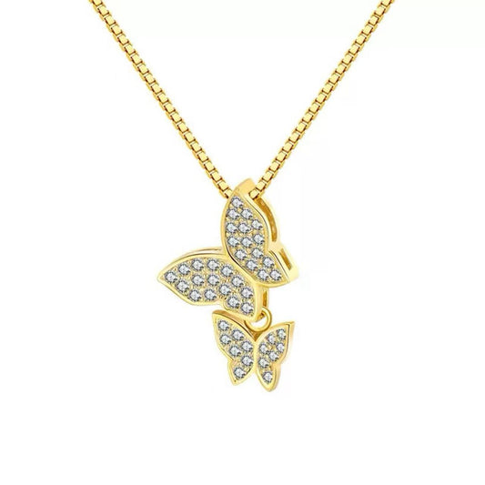 Butterfly Pendant Necklace – Sterling Silver & Gold Vermeil with Cubic Zirconia Crystals