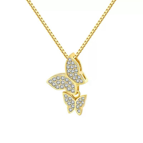 Butterfly Pendant Necklace – Sterling Silver & Gold Vermeil with Cubic Zirconia Crystals