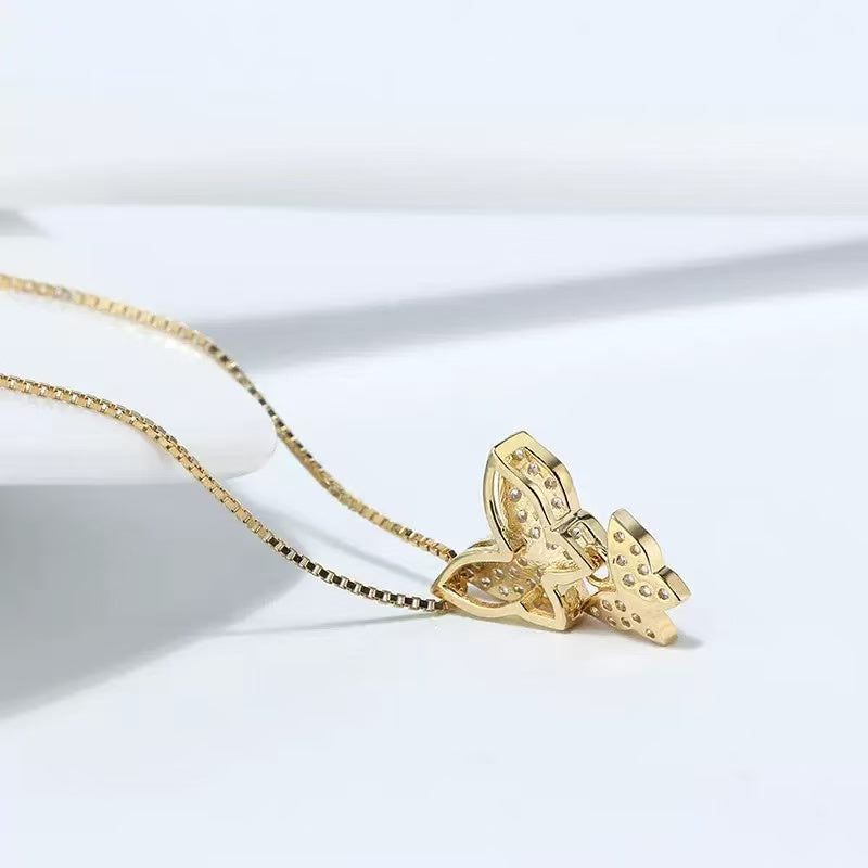 Butterfly Pendant Necklace – Sterling Silver & Gold Vermeil with Cubic Zirconia Crystals