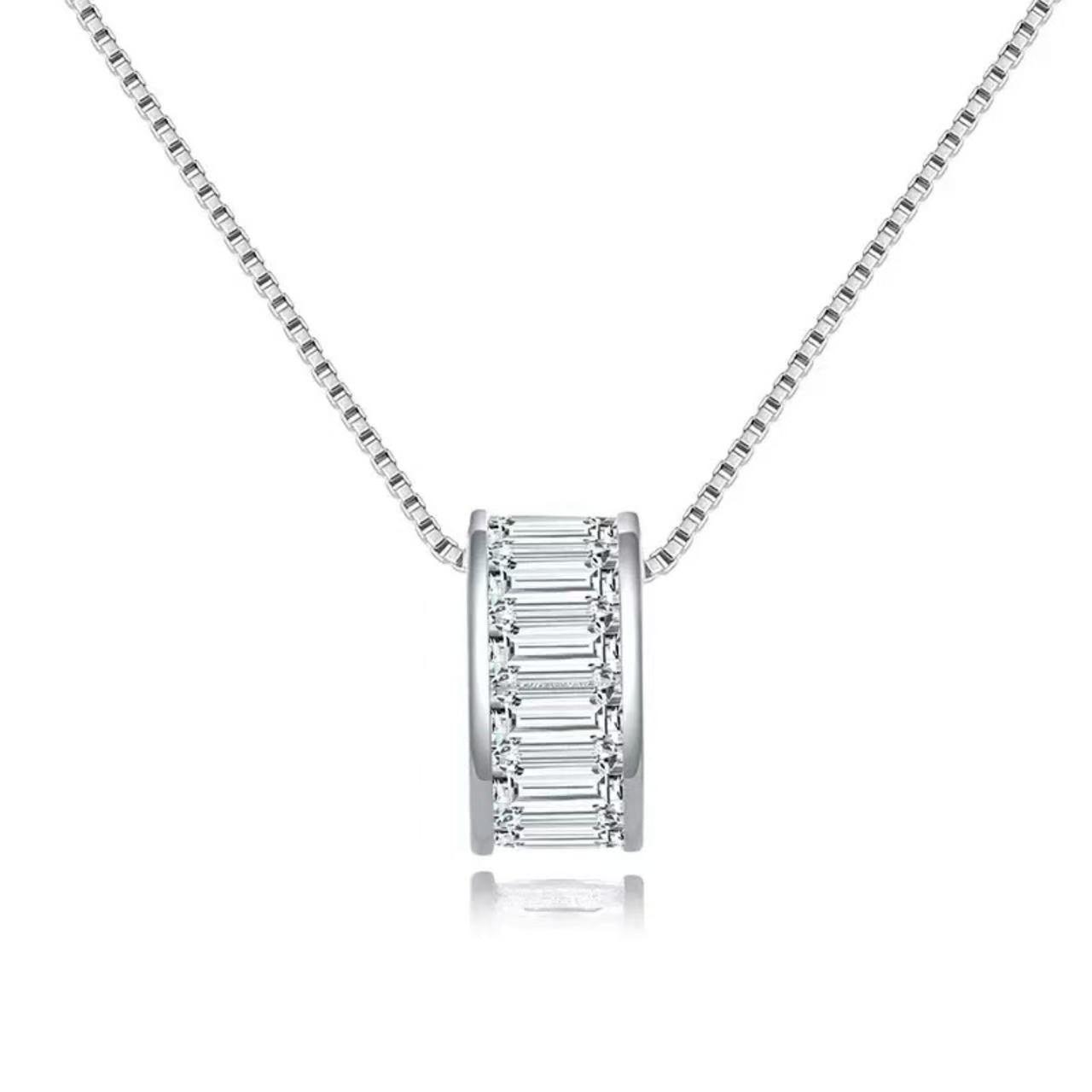 Eternity Circle Pendant Necklace – Sterling Silver or Gold Plated with Baguette Zircon