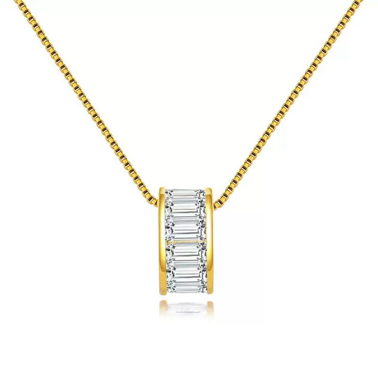 Eternity Circle Pendant Necklace – Sterling Silver or Gold Plated with Baguette Zircon