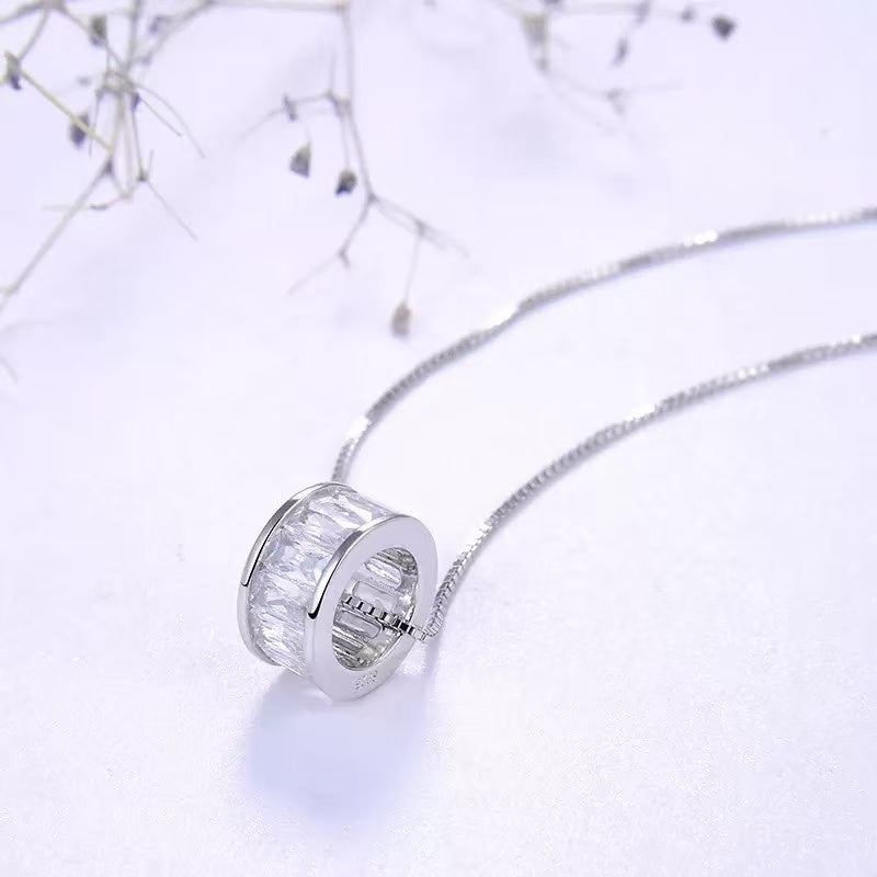 Eternity Circle Pendant Necklace – Sterling Silver or Gold Plated with Baguette Zircon