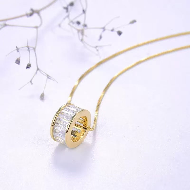 Eternity Circle Pendant Necklace – Sterling Silver or Gold Plated with Baguette Zircon