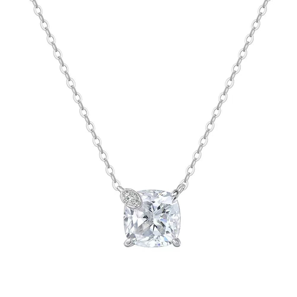 Cushion Cut Zircon Pendant Necklace – Sterling Silver or Gold Vermeil