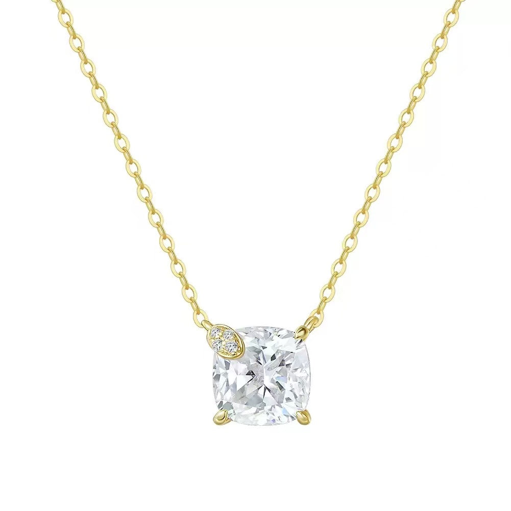 Cushion Cut Zircon Pendant Necklace – Sterling Silver or Gold Vermeil