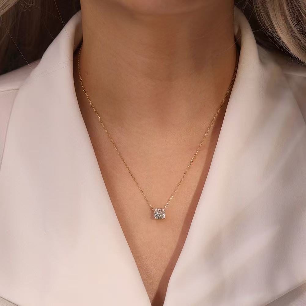 Cushion Cut Zircon Pendant Necklace – Sterling Silver or Gold Vermeil