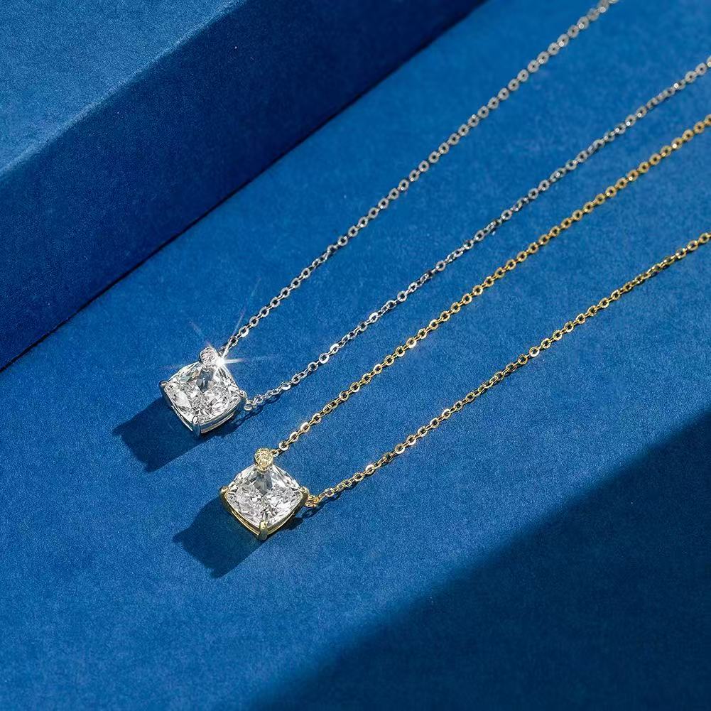 Cushion Cut Zircon Pendant Necklace – Sterling Silver or Gold Vermeil