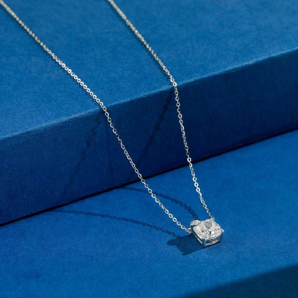 Cushion Cut Zircon Pendant Necklace – Sterling Silver or Gold Vermeil