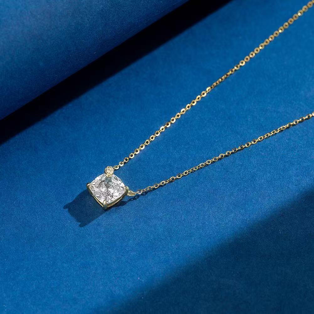 Cushion Cut Zircon Pendant Necklace – Sterling Silver or Gold Vermeil