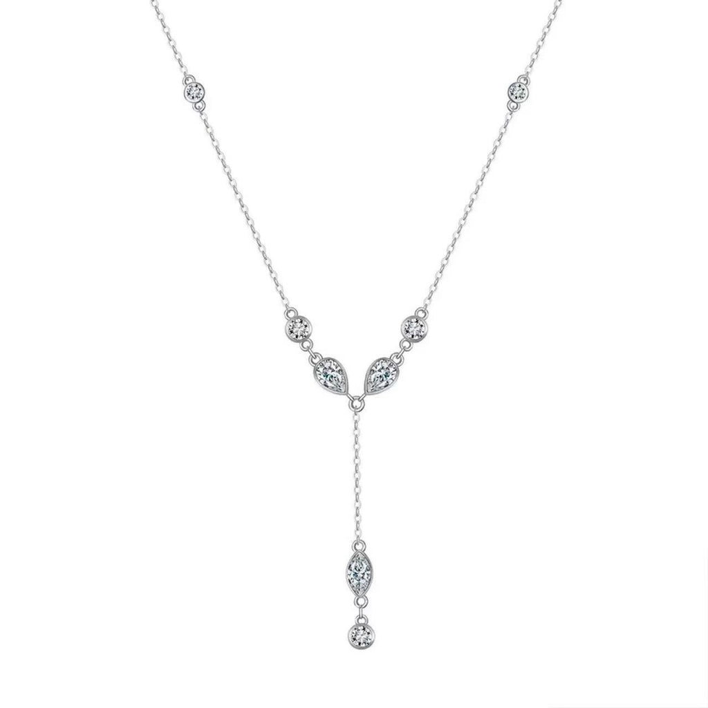 Teardrop & Round Zircon Y Necklace – Sterling Silver or Gold Vermeil