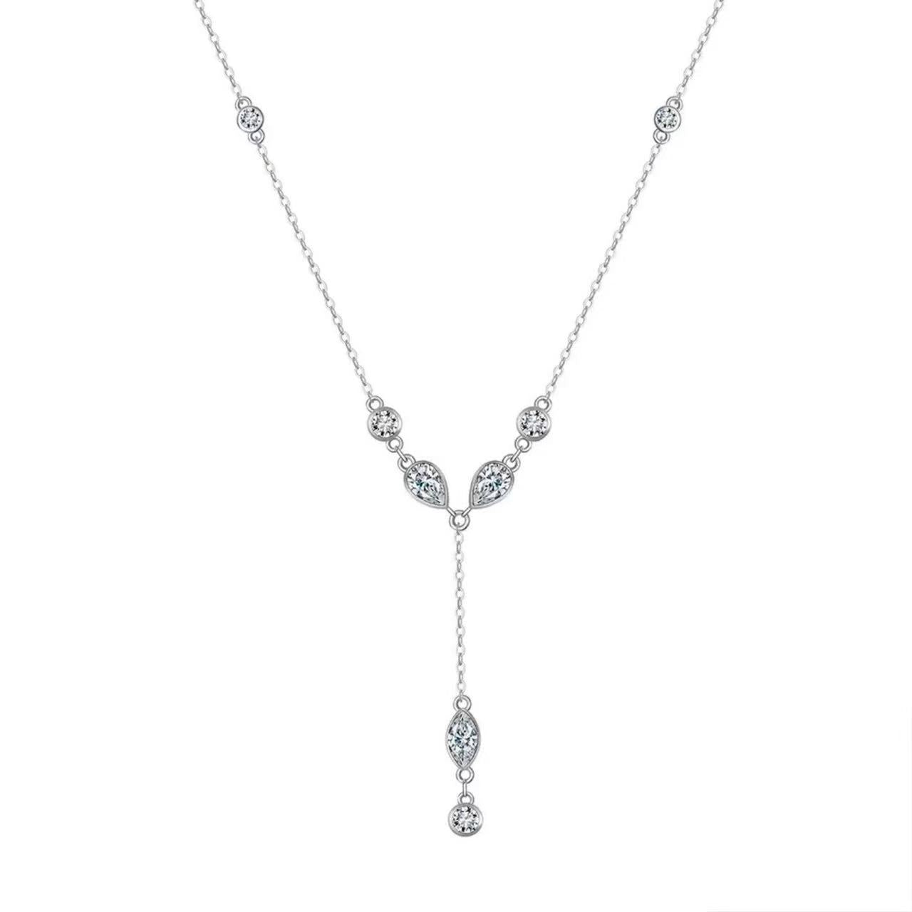 Teardrop & Round Zircon Y Necklace – Sterling Silver or Gold Vermeil
