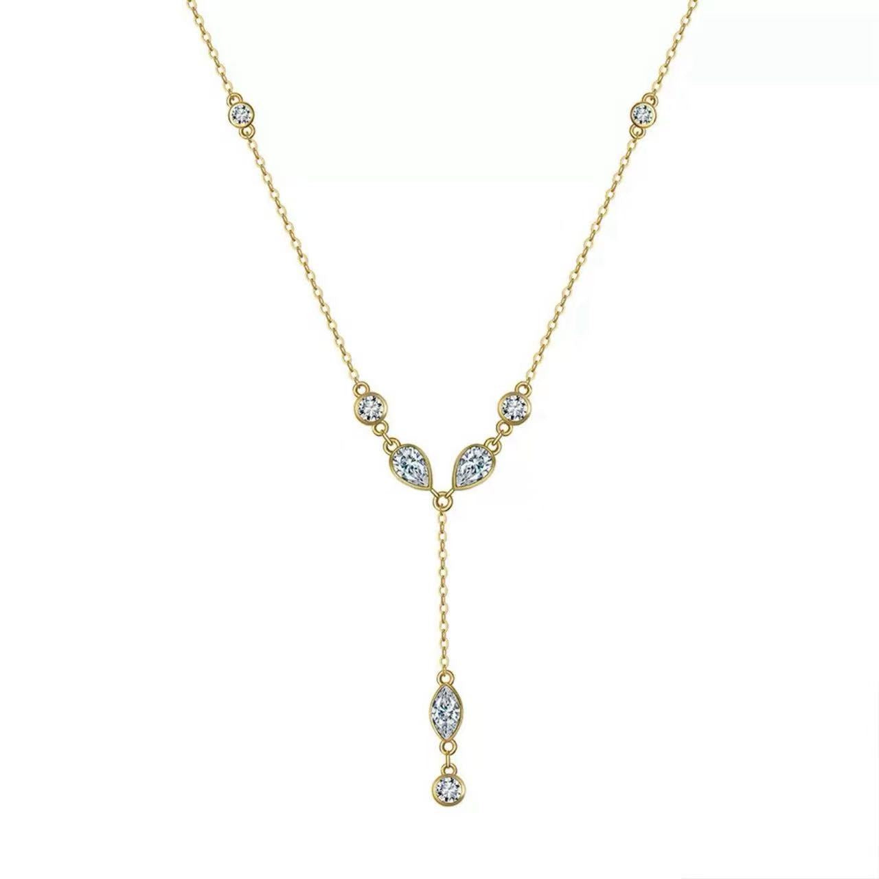 Teardrop & Round Zircon Y Necklace – Sterling Silver or Gold Vermeil