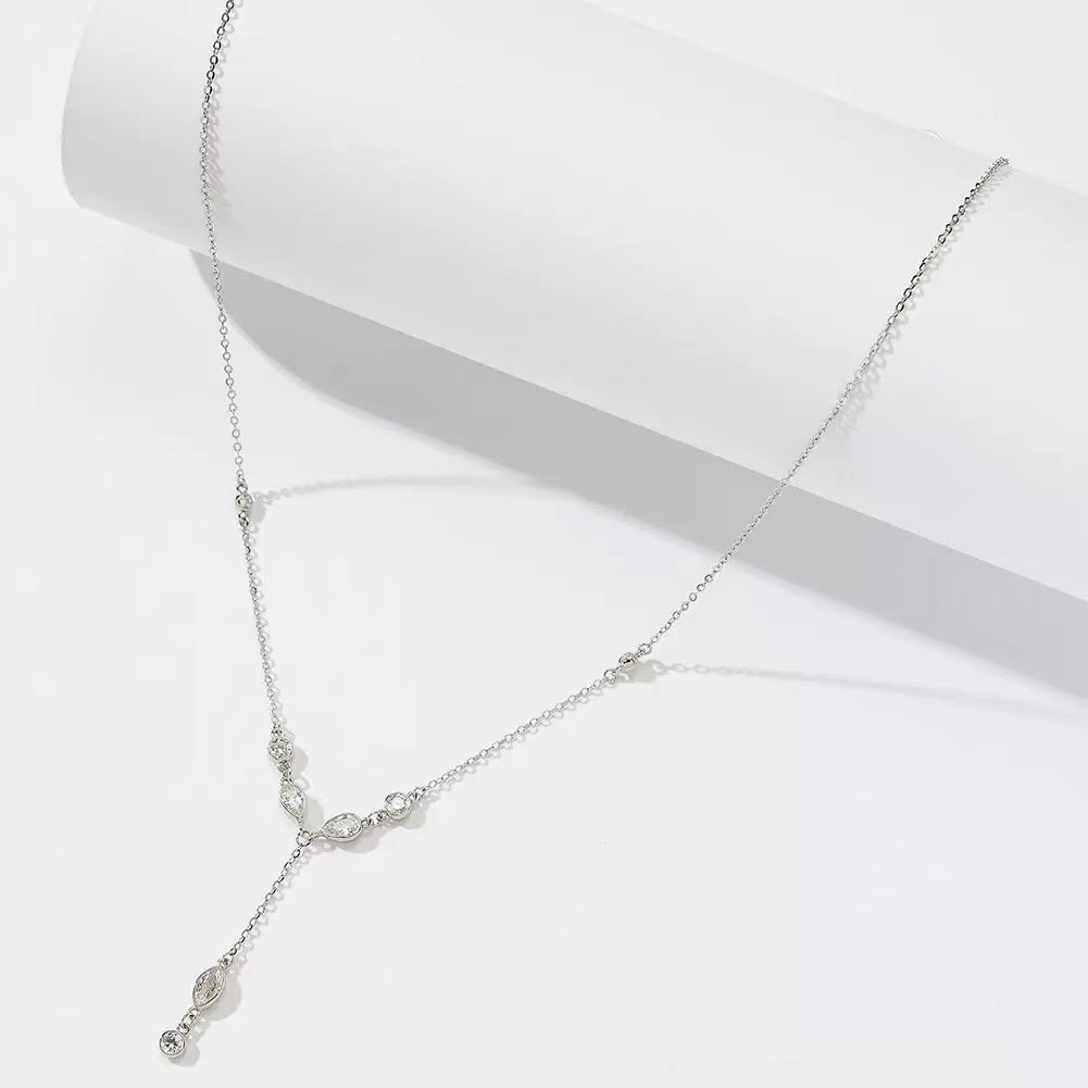 Teardrop & Round Zircon Y Necklace – Sterling Silver or Gold Vermeil