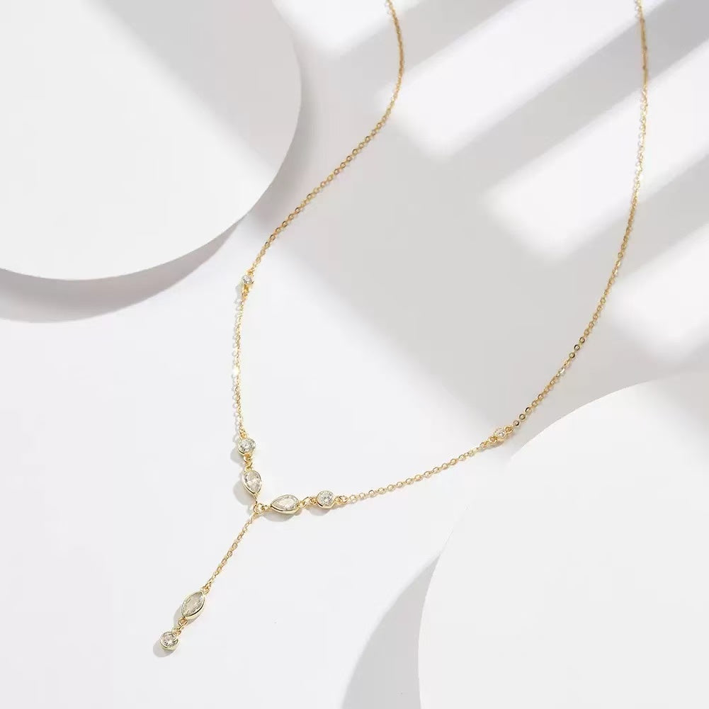 Teardrop & Round Zircon Y Necklace – Sterling Silver or Gold Vermeil