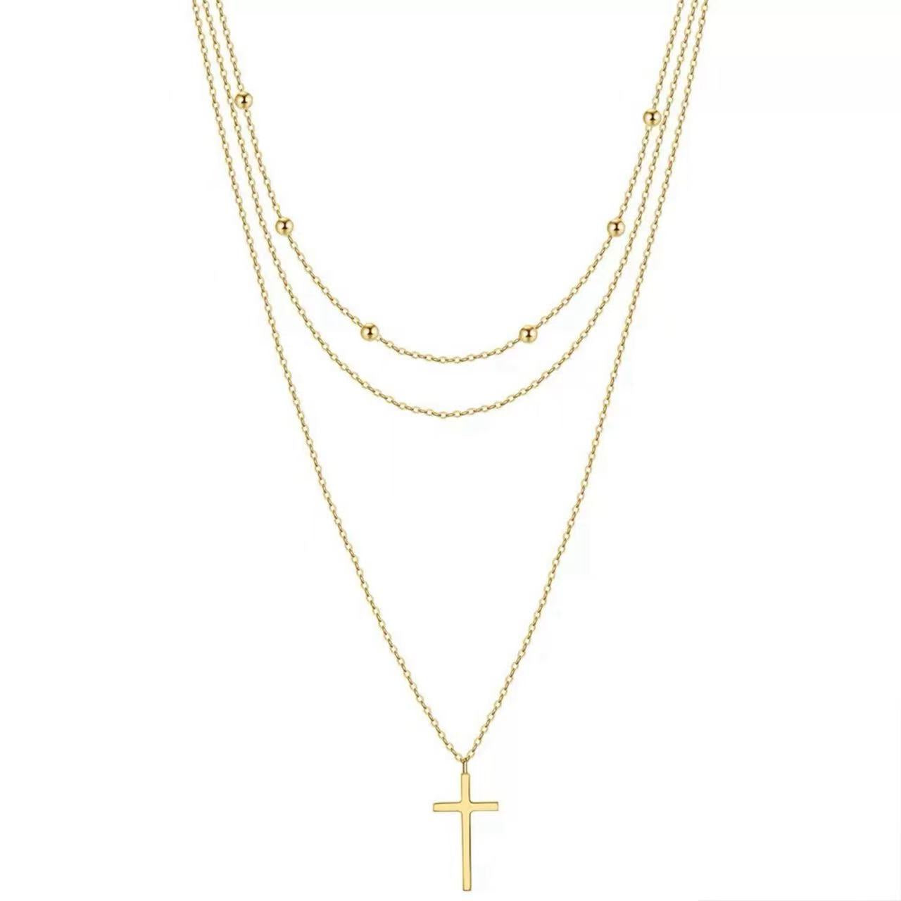 Layered Cross Pendant Necklace – Sterling Silver or Gold Vermeil