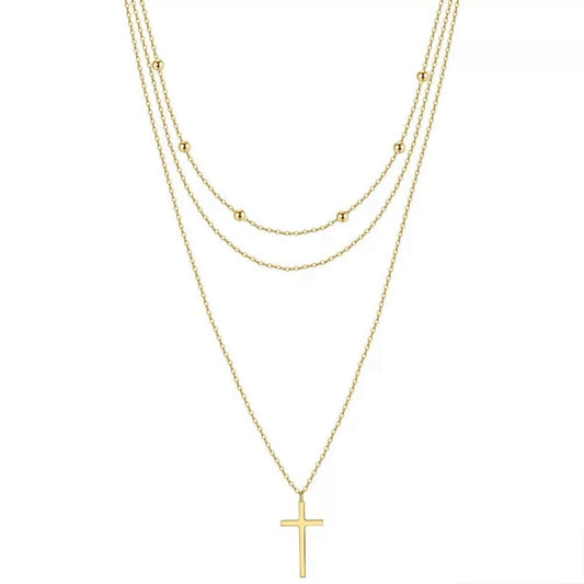 Layered Cross Pendant Necklace – Sterling Silver or Gold Vermeil